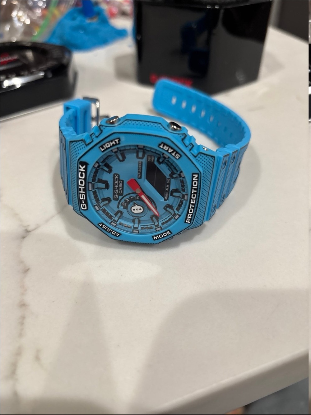 G-Shock Bright Blue Resin Sport Watch with Red Accent